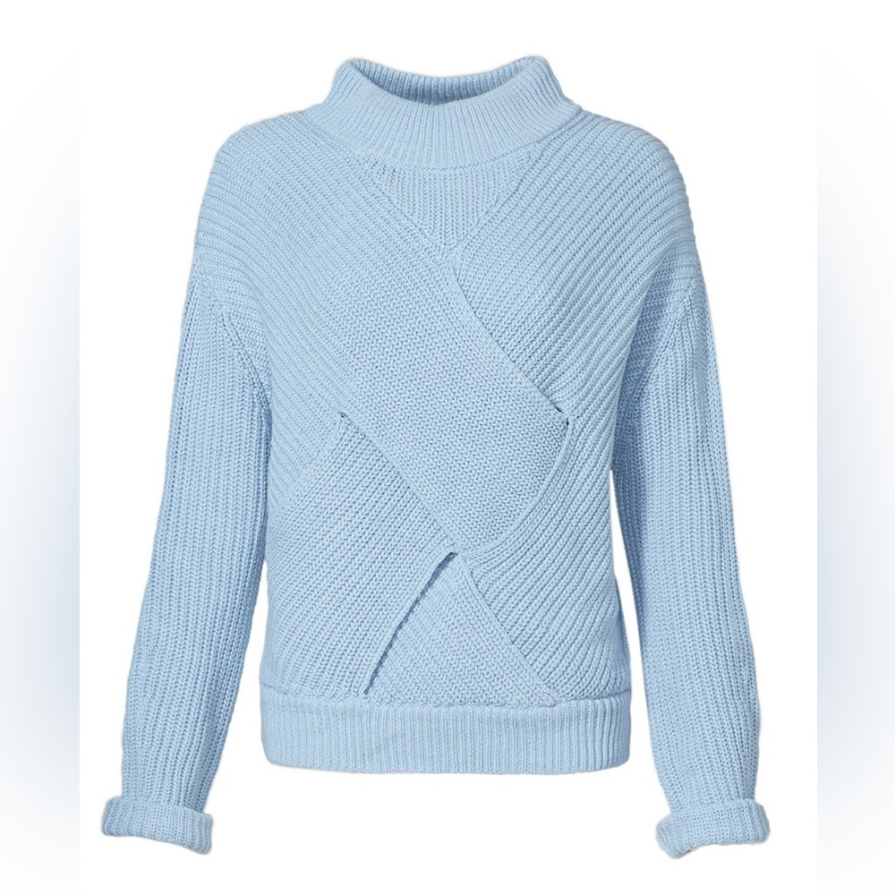 C/MEO Collective Blue shake it off Sweater Chunky Knit with criss cross panel - Picture 1 of 8